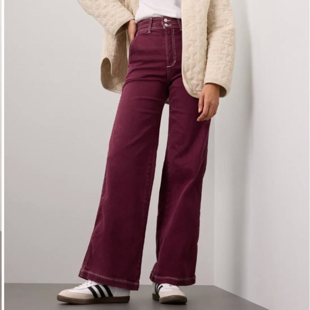 Joe's Jeans Burgundy Wide Leg SIZE 25 Denim High Waisted Long Fall Designer $248 - Picture 3 of 15